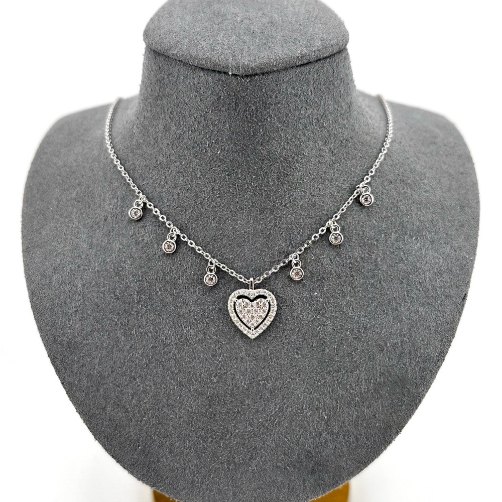 925 Solid Sterling Silver Luxury Heart Pendant Necklace